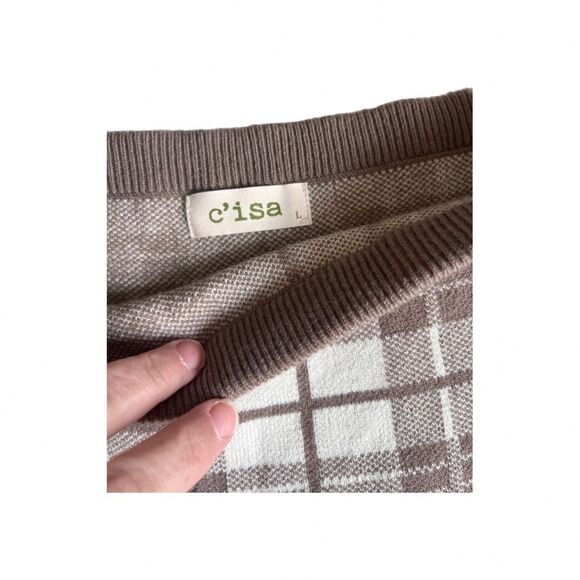 C’isa lizard thicket plaid knit skirt TAN WHITE PLAID NWT LARGE - Picture 5 of 7